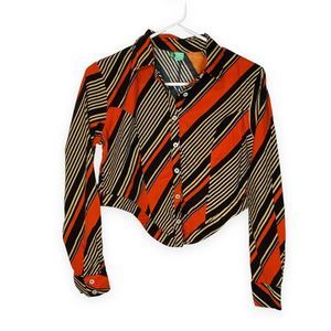 Farm Rio striped corduroy 1970s striped long sleeve shirt mod S